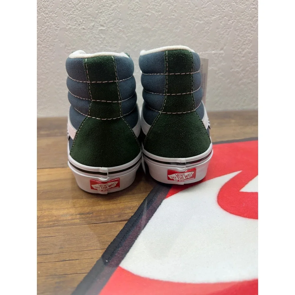 Vans Skate Sk8-Hi Green Navy Blue High Top Sneakers Mens 8.5 NEW